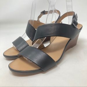 Franco Sarto Women's Danila Black Brown Strappy Sandals Wedge Shoes